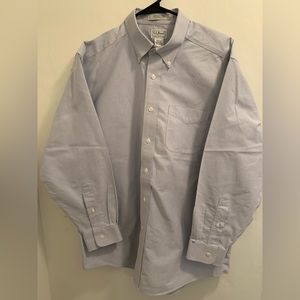 LL Bean Mens Solid Blue Button Down Dress Shirt 16.5-32 Traditional Fit